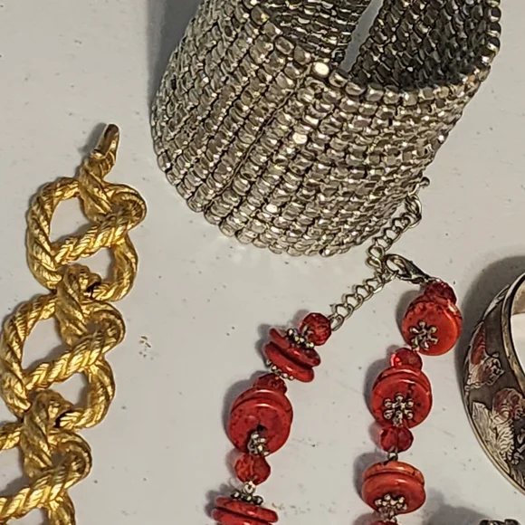 Bold Gold Chunky Knot Red Silver Tone Necklace Tiger Rhinestone Bracelets Huge - Picture 11 of 16